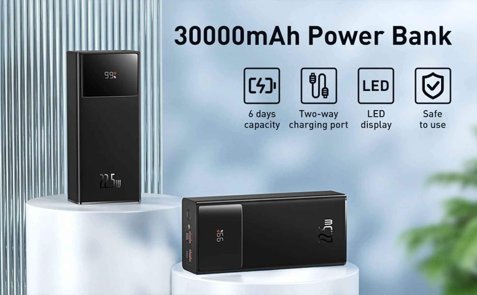Baseus Power Bank 30000mAh 22.5W Star-Lord Digital Display Fast Charge with  USB to Type-C 3A 0.3m Black Cable. 