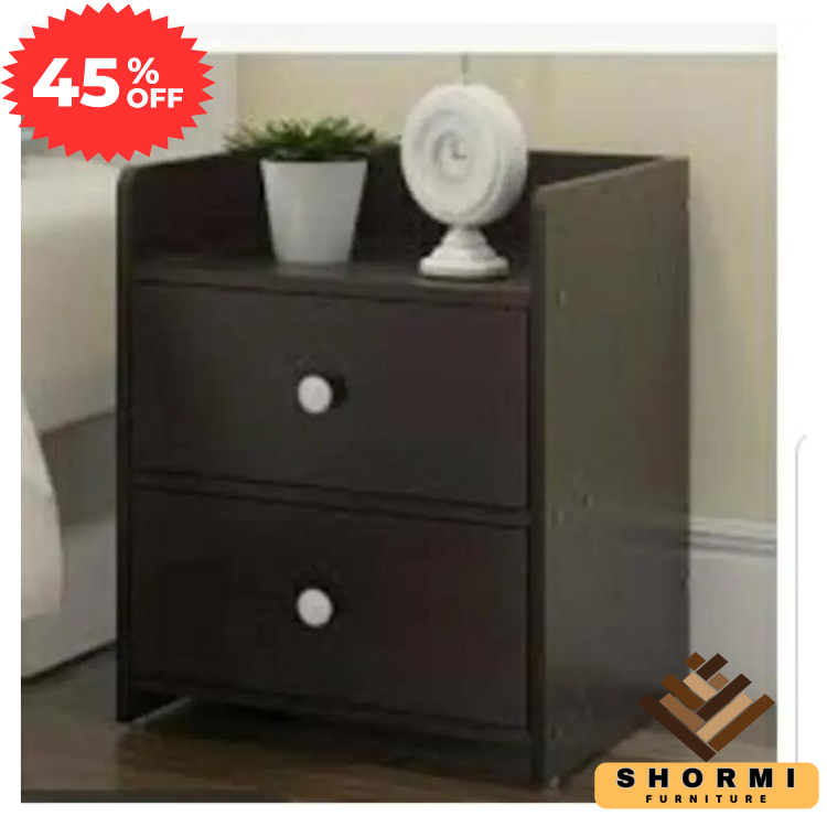 Indispensable - Bed Side Table with Two Large Drawer Size- L16 + W16 + H24 Inch by Shormi Furniture - Furniture & Decor- Vibes