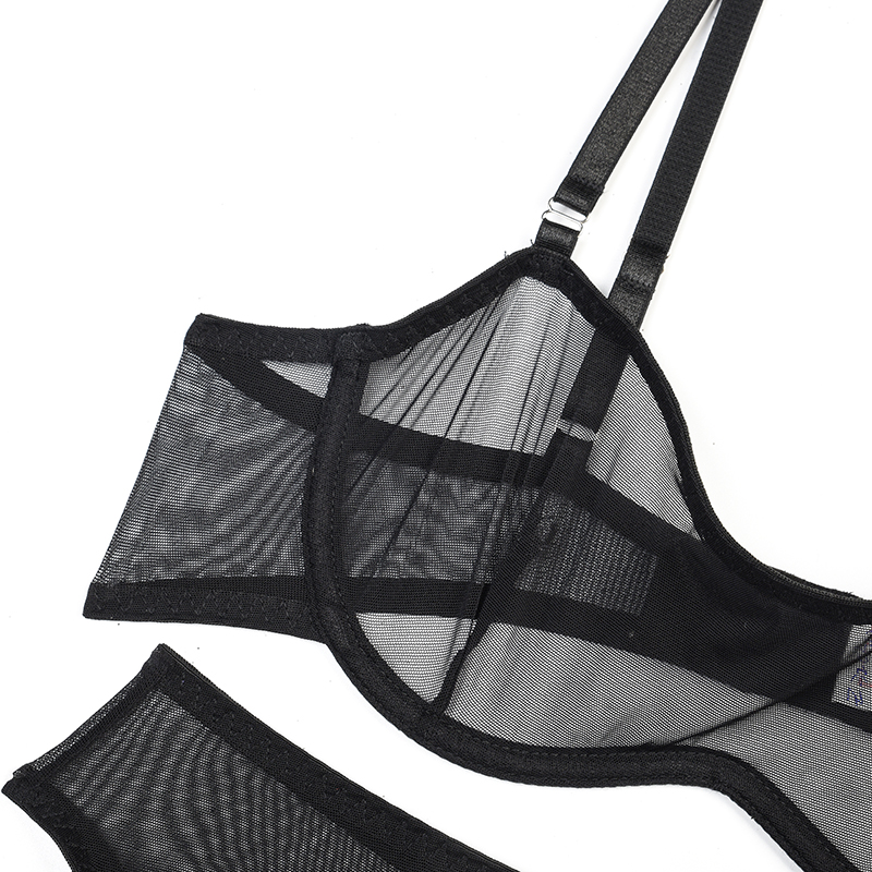 Ellolace Sensual Lingerie See Through Bra Kit Push Up Sheer Lace Intimate Soft Sets Garter Underwear Uncensored. 