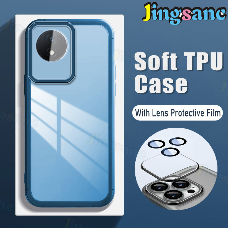 For VIVO Y02 Y02A Y02T Case with Lens Protector Films Translucent Soft Silicone Case Shockproof Back Cover. 