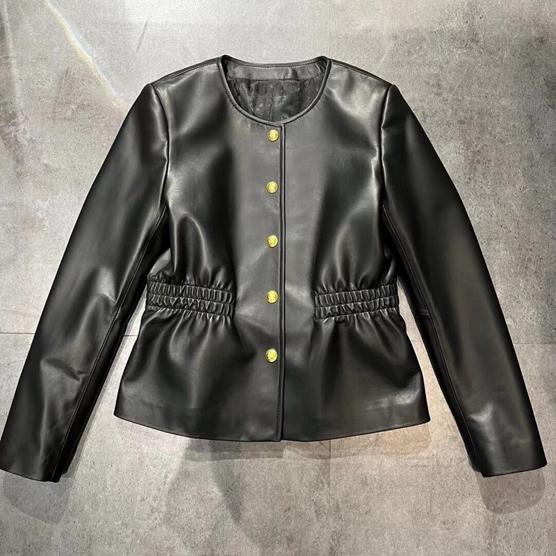 Natural Leather Women Lambskin Leather Jacket Long Sleeves 100% Sheepskin Leather Coat H8220. 