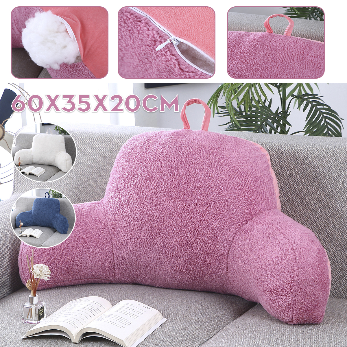 Make you feel comfortableBed Rest Backrest Pillow with Arms Reading Plush Lumbar Support Home Office