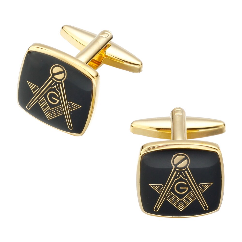 【happy one】MeMolissa Vintage Masonic Cufflinks Classic Square Cufflinks Gold with Black Personality Men's Shirt Gifts for Men. 