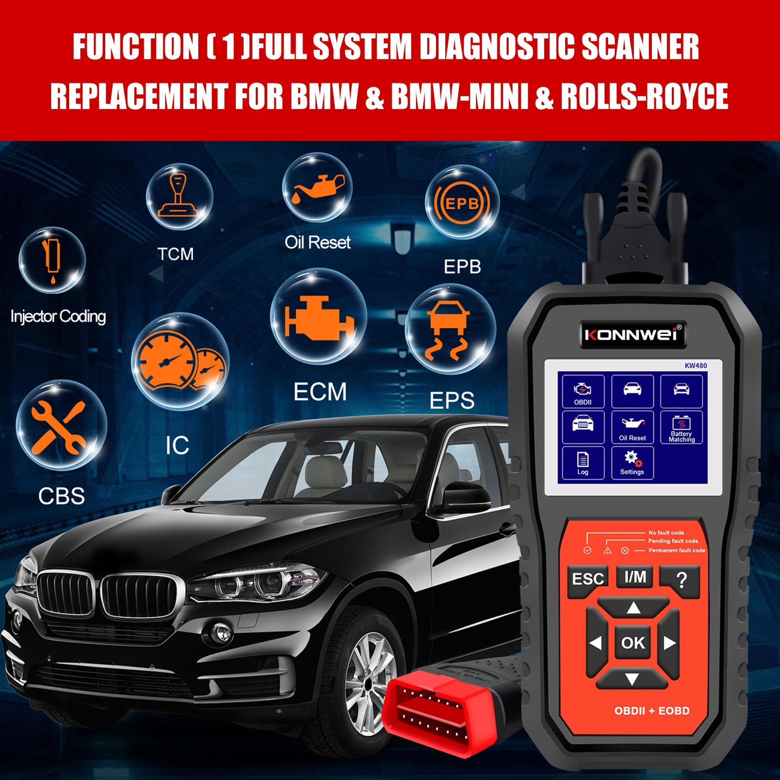 KONNWEI KW480 All System OBDⅡ Scanner Diagnostic Tool(Only Supports English). 