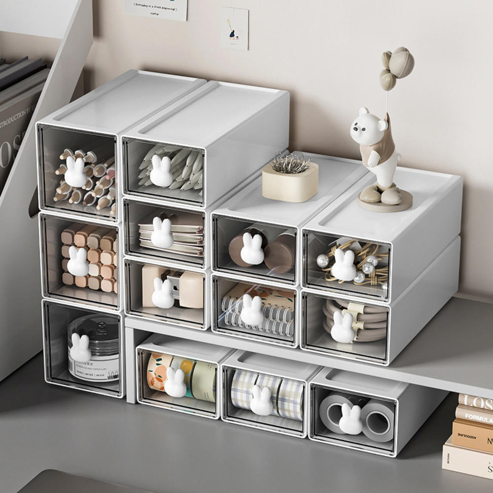 Cute Rabbit Storage Box Office Desktop Drawer Storage Box Student Transparent Stationery And Sundry Shelf - Vintage Choice. 