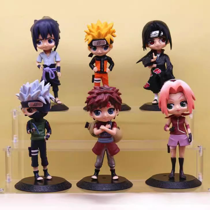 Naruto figure full set model doll Q version seated Naruto Sasuke Kakashi ornament blind box. 