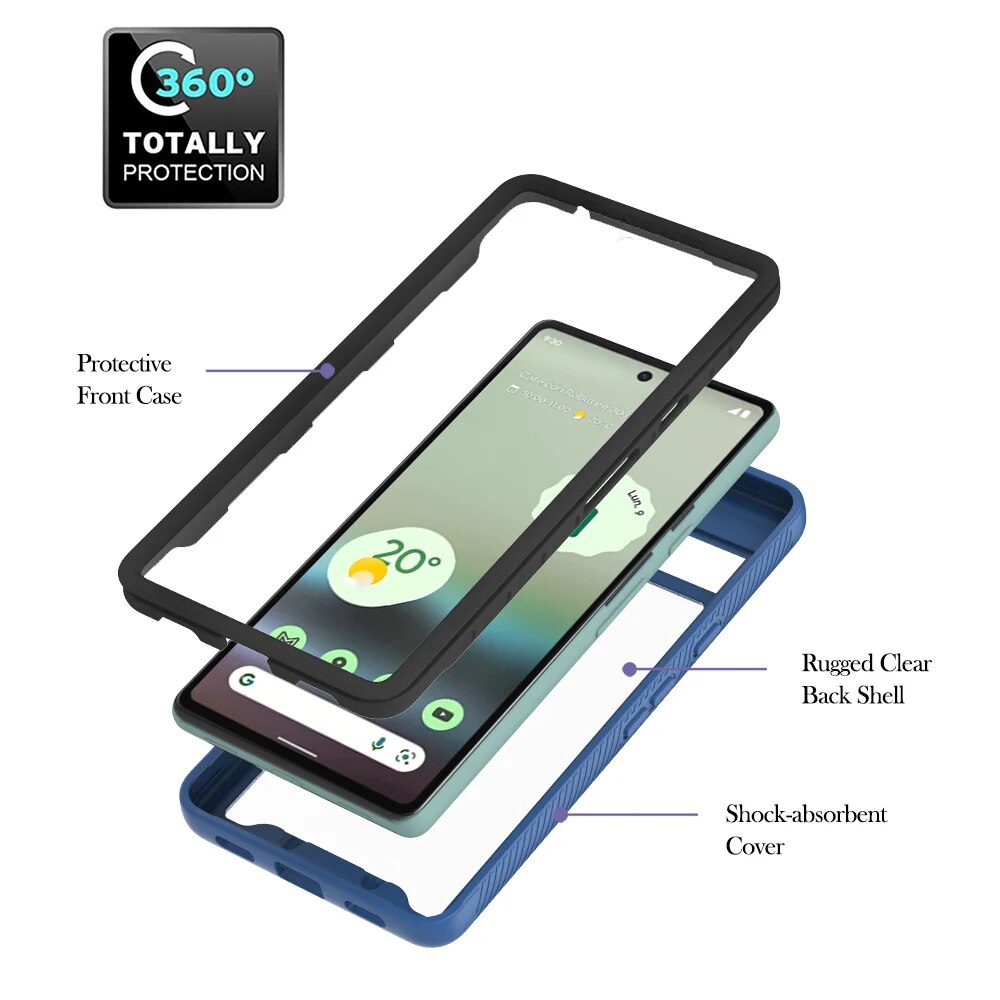For Google Pixel 7A 7 Pro 8 Pro 6 Pro 6A Phone Case 360 Full body Protection Clear Anti-fall Cover With Front Frame For Pixel 6. 