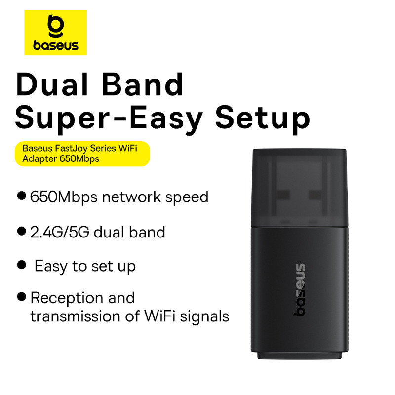 Baseus WiFi Adapter 650Mbps Dual Band FastJoy Series Cluster Black