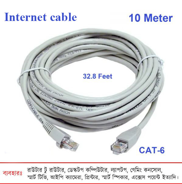 10 meter Cat6 Cable Internet Cable 1gbps Rj45 Ethernet Lan Network Cord Cable Lead Gray/White Ready Cable-High-Speed Internet Connectivity With Cat6 Cable