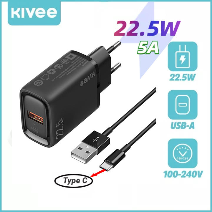 KIVEE 22.5W Fast Charger Set KIVEE 22.5W Fast Charger Set USB A-To-Type C Fast Charger Fast Charging Adapter+Fast Charing Cable