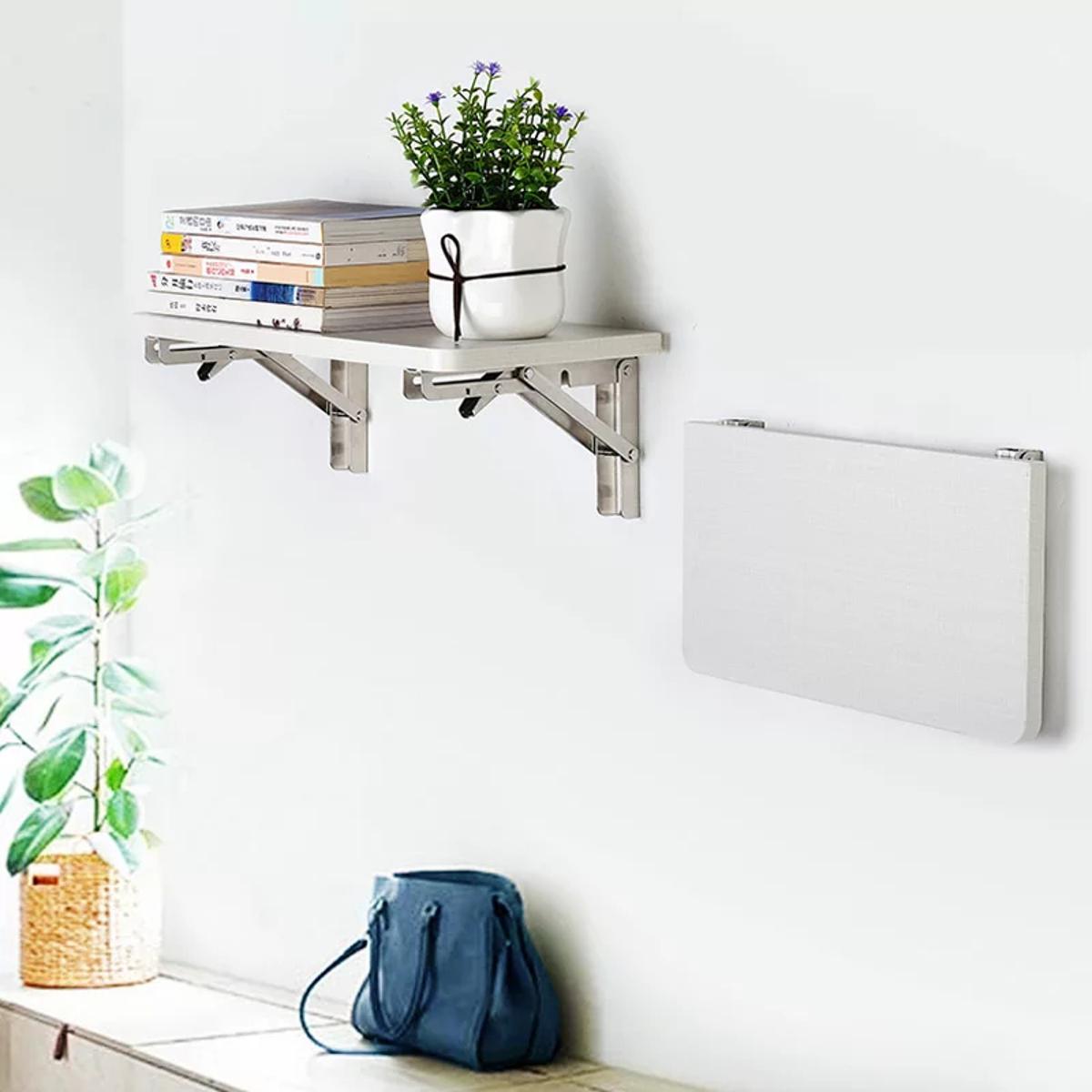 16"(1pair=2ps=1set) Stainless Steel Folding Desk Table Wall Mount Movable Hanging Angle Shelf Brackets Sturdy Folding Shelf Brackets-MHN