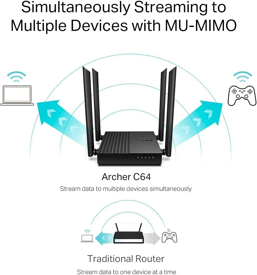 TP-Link Archer C64 AC1200 Wireless MU-MIMO Gigabit WiFi Router. 