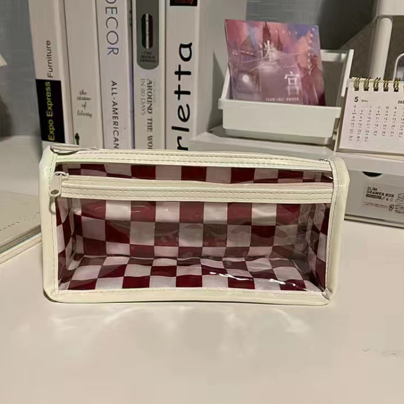 Transparent Pencil Case Pen Bag Pencil Case Black and White Texture Chess Pencil Case Chessboard Pencil Pouch Students Staionary Gifts