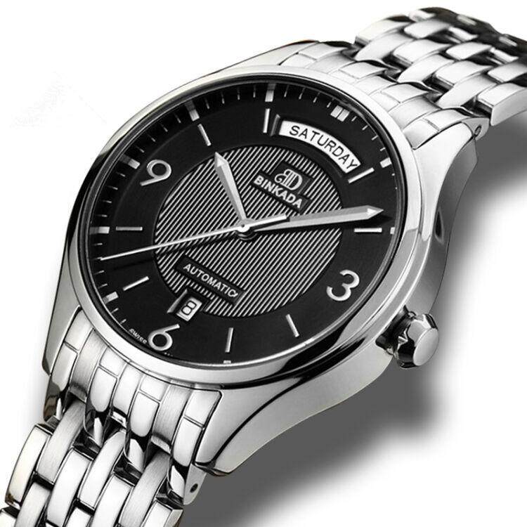 Binkada BINKADA male guest Qatar Mens Watch automatic mechanical watch retro casual waterproof strip's 7052-1 black belt section. 