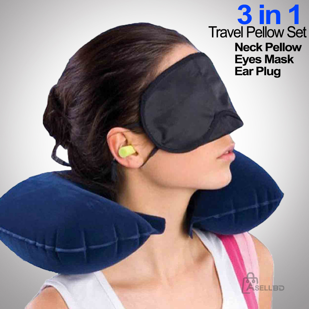 3 In 1, Travel Selection - Neck Pillow, Earplug, Eye Cover