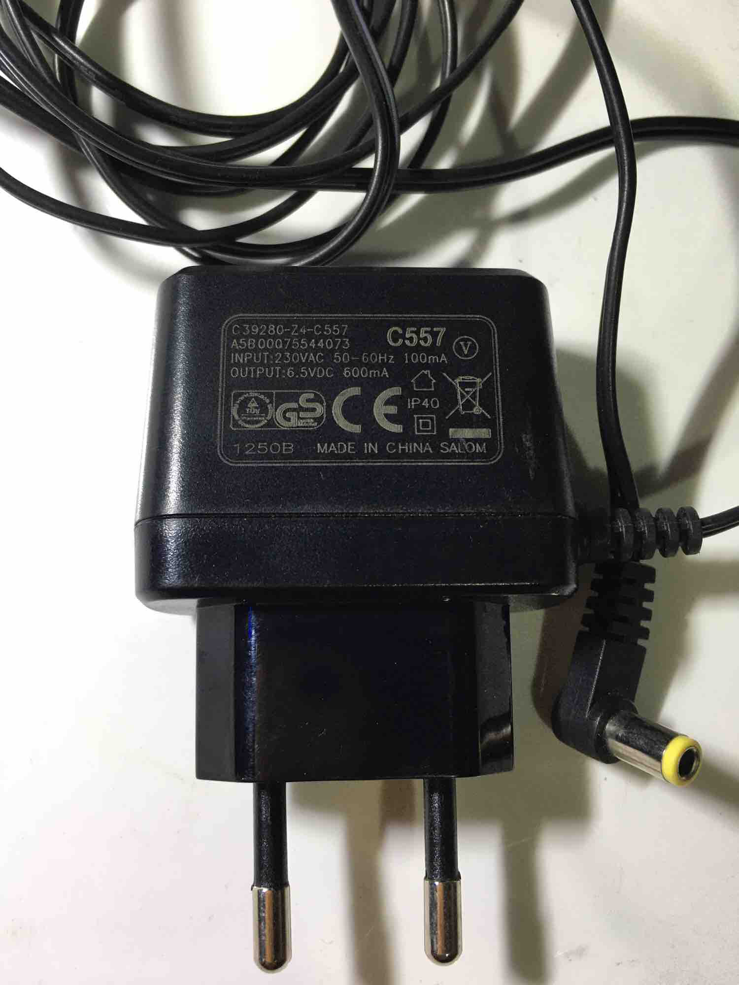 Adapter 6.5V 600mA  Power Supply Unit C39280-Z4-C557/SNG 35-A. 