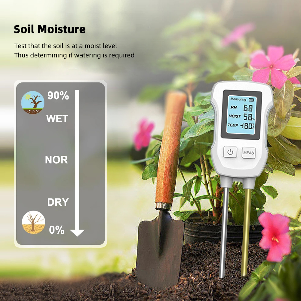 YIERYI Soil pH Meter, 3-in-1 Digital Soil pH/Soil Moisture/Temperature Meter Double Probe High-Precision Soil Tester with Backlight for Garden, Lawn, Vegetable Orchard. 