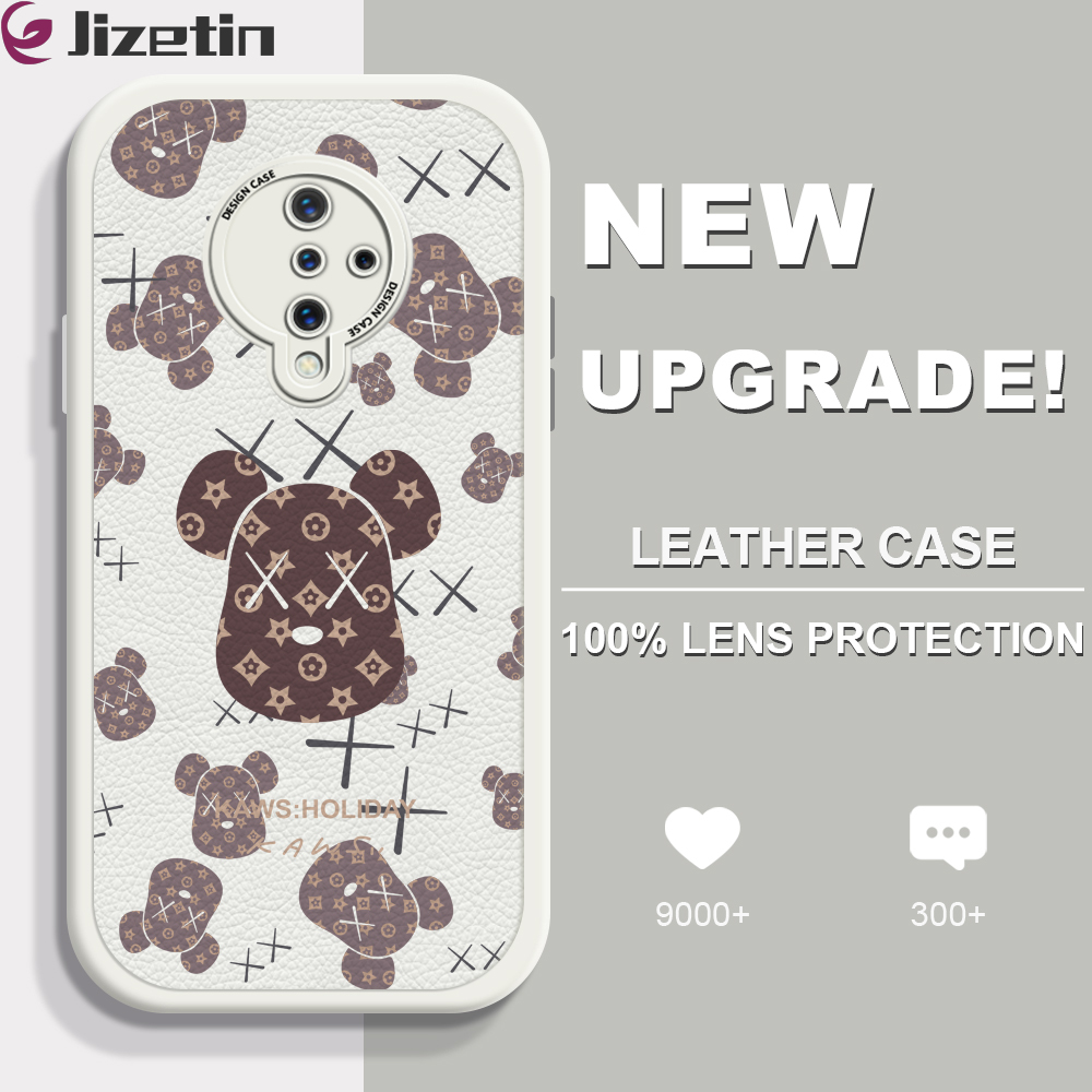 Jizetin for Vivo S1 Pro Back Cover Luxury Brand Bear Lambskin Texture PU Leather Back For Girls Boys Soft Phone Case