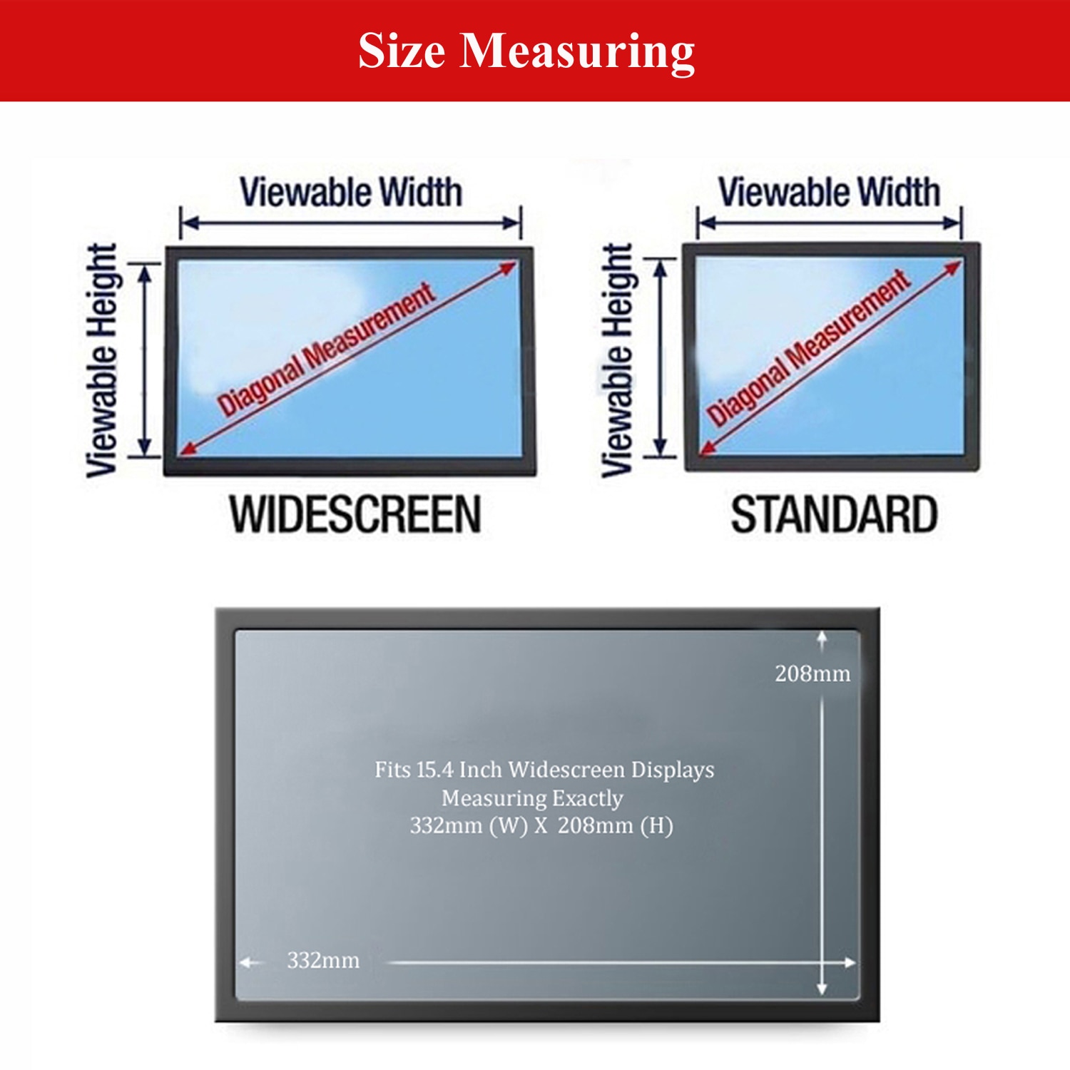 【VisioN Shop】15.4 Anti-Glare Laptop Privacy Filter Screen for Computer Monitor Widescreen 16:10 Aspect Ratio. 