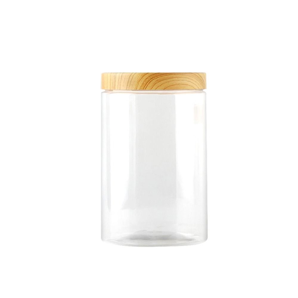 with Wood Texture Lid Clear Storage Jars Food Storage Container Wide-mouthed Moisture Proof Sealed Can Empty Transparent Seasoning Bottle Pet Food. 