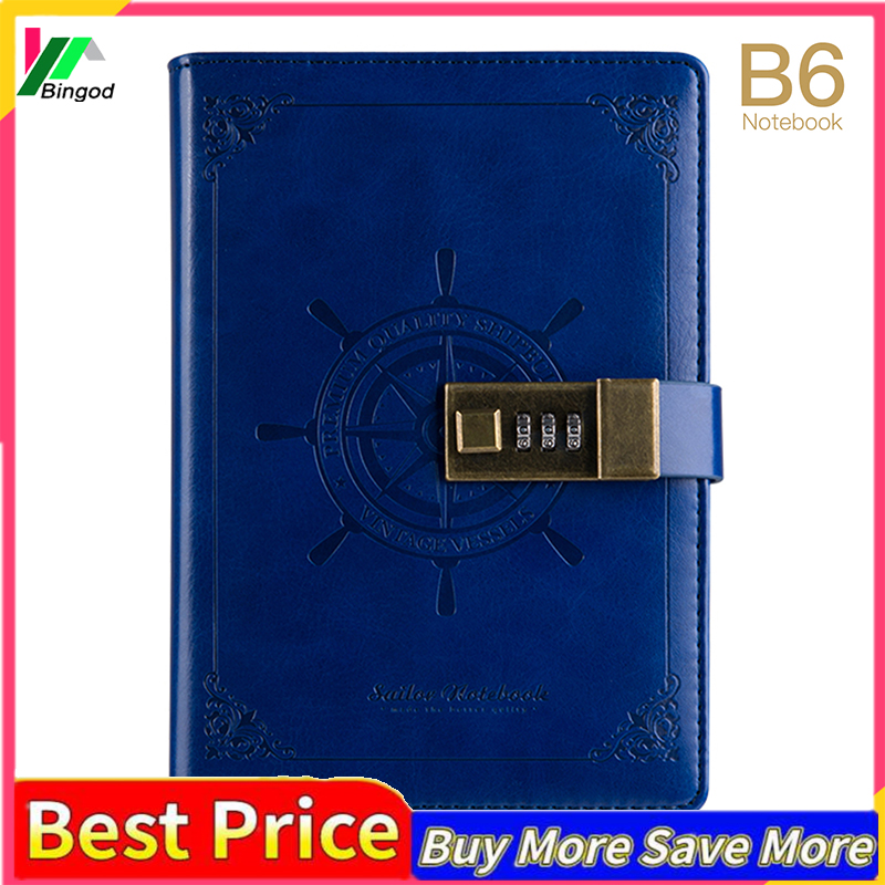 Vint-age Journal Diary with Lock B6 PU Cover Retro Notebook 3-Digit Password Combination Lock Private Journal Line Pages Writing Gift for Boy