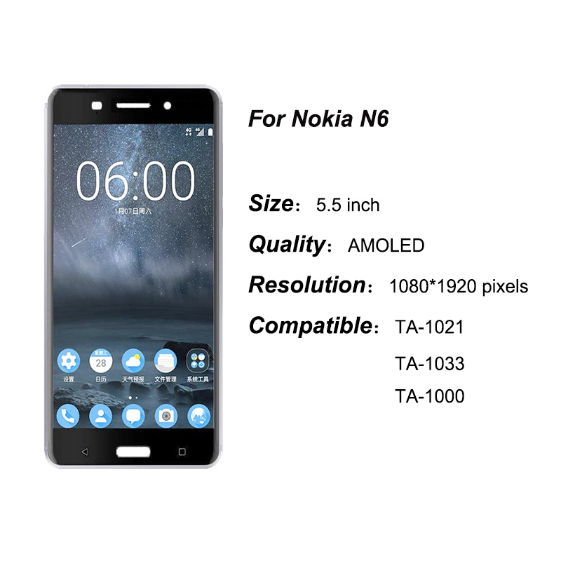 MagicMeta For Nokia 6 N6 TA-1021 LCD Display Touch Screen Digitizer Assembly Replacement Parts For Nokia6 TA-1033 TA-1025 5.5" Screen. 