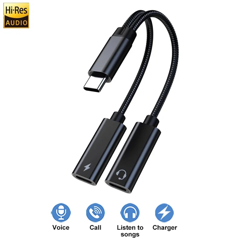 2 IN 1 OTG Headphone Jack USB Type C Splitter to Dual USB C Headphone Adapter 60W Charger for iPhone 15 Samsung Huawei Xiaomi. 
