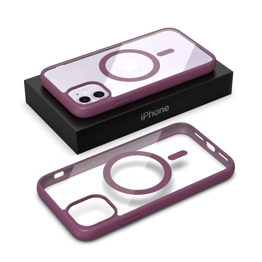 For Apple iPhone 11 MagSafe Compatible Shockproof Transparent Slim Fit Wireless Charging supported Frosted Border Phone Back Case Mobile Cover. 