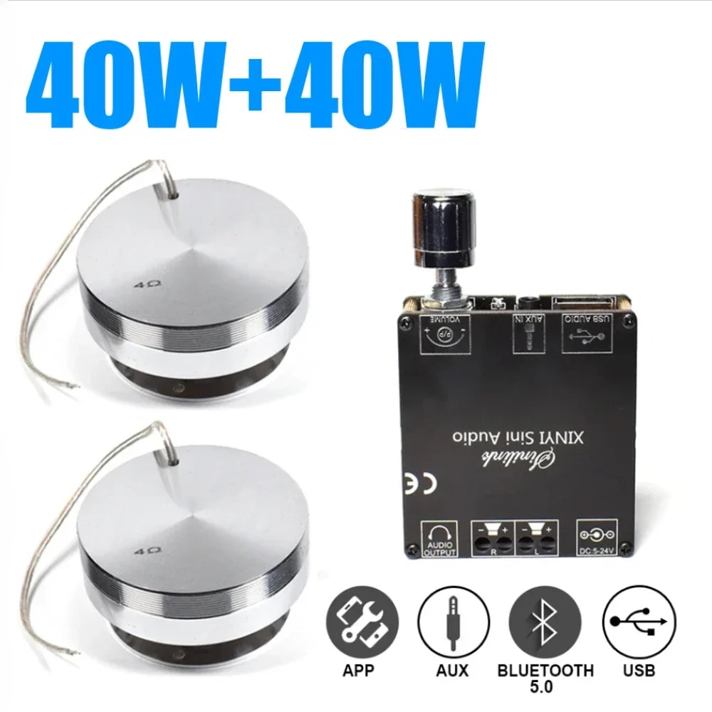 40W+40W 4ohm Portable Vibration Speaker Bluetooth 5.0 Amplifier Stereo Audio DIY HIFI System Vibro Anti-neighbor Home Theater