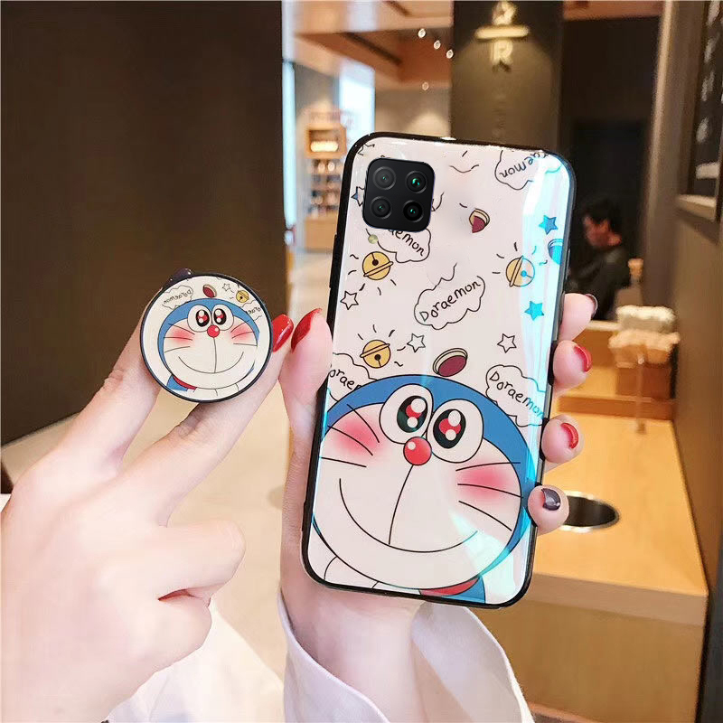 Phone Case Samsung Galaxy F62 Back Cover Cute 3D Cartoon Blue Light Happy Doraemon Soft Couple Cases Stand Holder for Samsung F62 Case. 