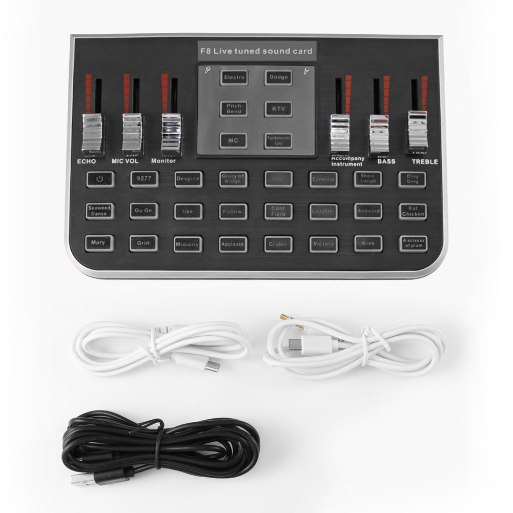 F8 4 Modes Studio Audio Mixer Microphone Webcast Streamer Live Sound Card for twitch live for steam. 