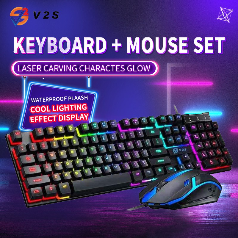 V2S KM200 Universal Combo Bundle Wired Gaming With RGB Backlight Key Mechanical Keyboard And Mouse Set