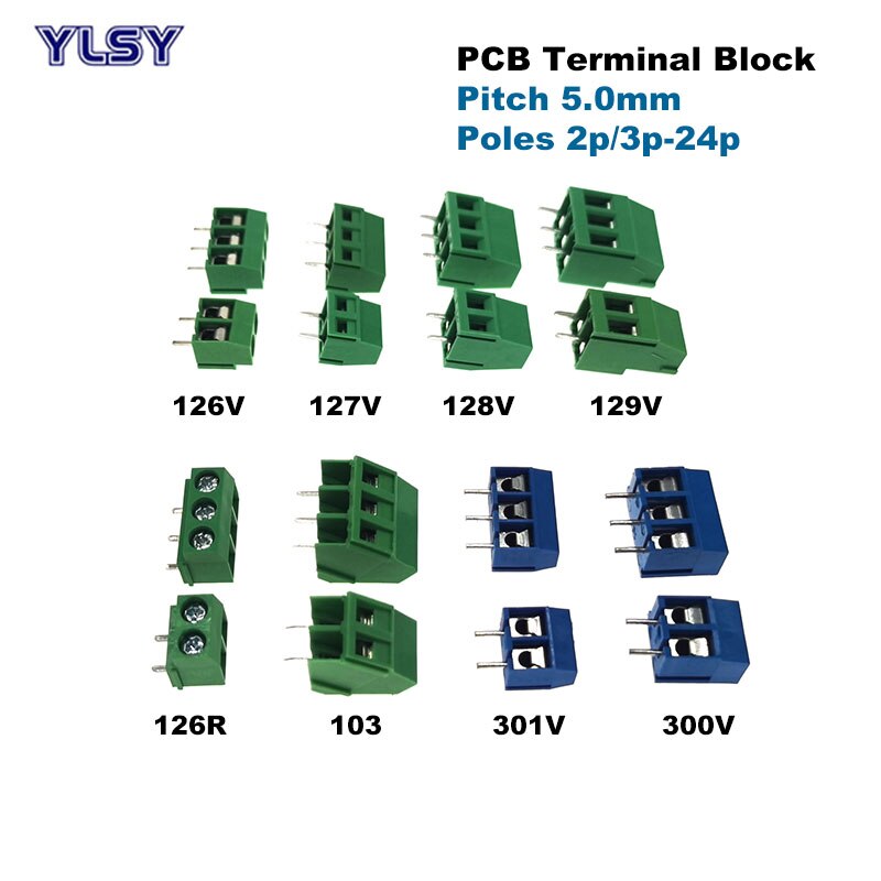 5Pcs Pitch 5.0mm Screw Terminal Block Wire Connector Straight Right Angle Pin 2/3P Morsettiera Cable 1.5/2.5mm2 10-20A. 