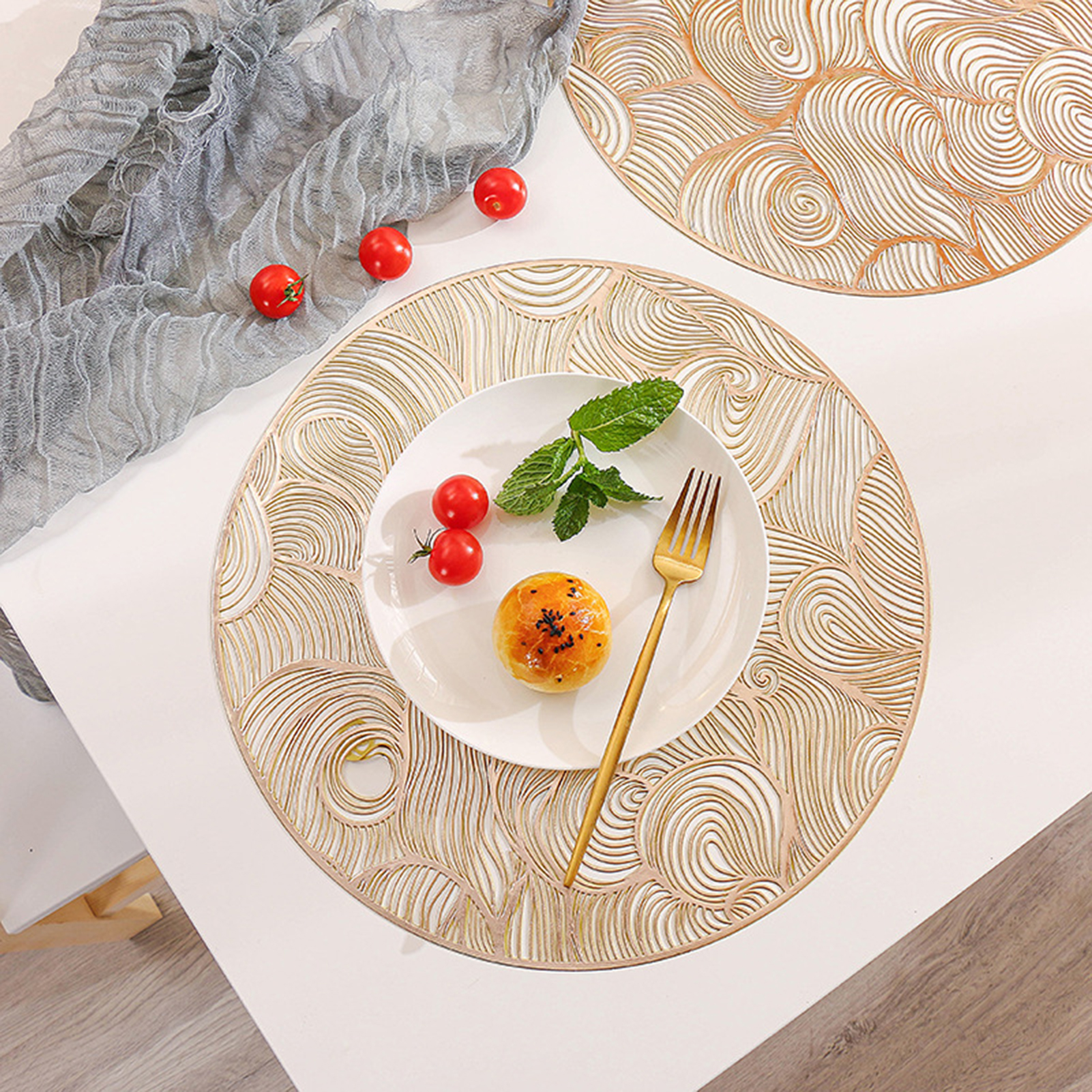 Decorative Placemat Delicate Hollow Exquisite Round Table Mat Pad for Daily Use. 