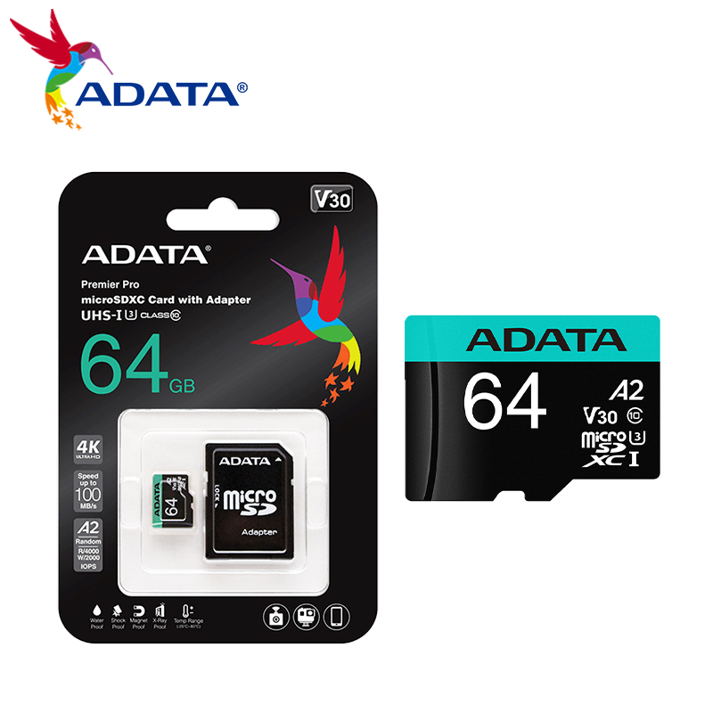ADATA Memory Card with Adapter Premier Pro microSDXC UHS-I Card 512GB 256GB 128GB 64GB Micro SD Card U3 V30 A2 TF Card for PC. 
