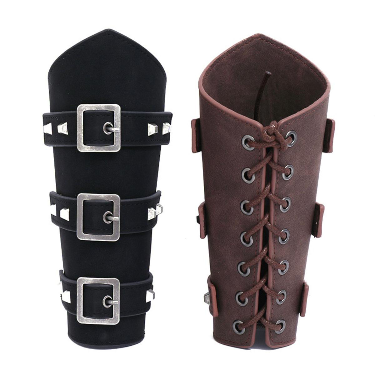Knight Style Bracer Wide PU Leather Adjustable Cross Strings Arm Armor Arm Gauntlet Steampunk Waistband Unisex Bracer Protective