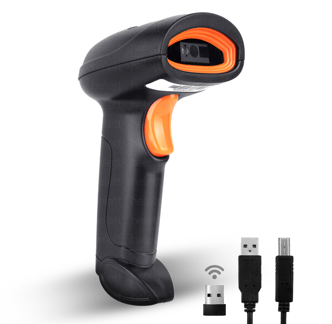 Helett® HT20 Wireless 2.4GHz 2D & 1D Barcode Scanner(QR Code & Barcode)Wireless &Wired(Charging Battery)Connectivity |Induction Scanning|Ideal for Retail Shop & Supermarket|Strong ABS