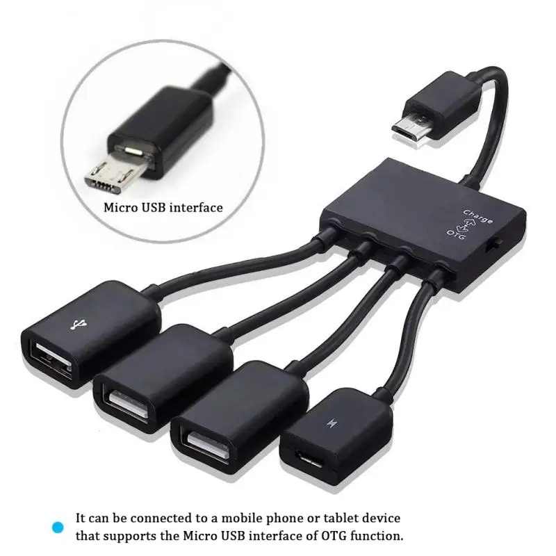 High Speed 4 Port Hub Adapter Cable Micro Usb To 2 Otg Portable 4in1 4 Port Hub For Tablet Android Phone Converter Multifunction