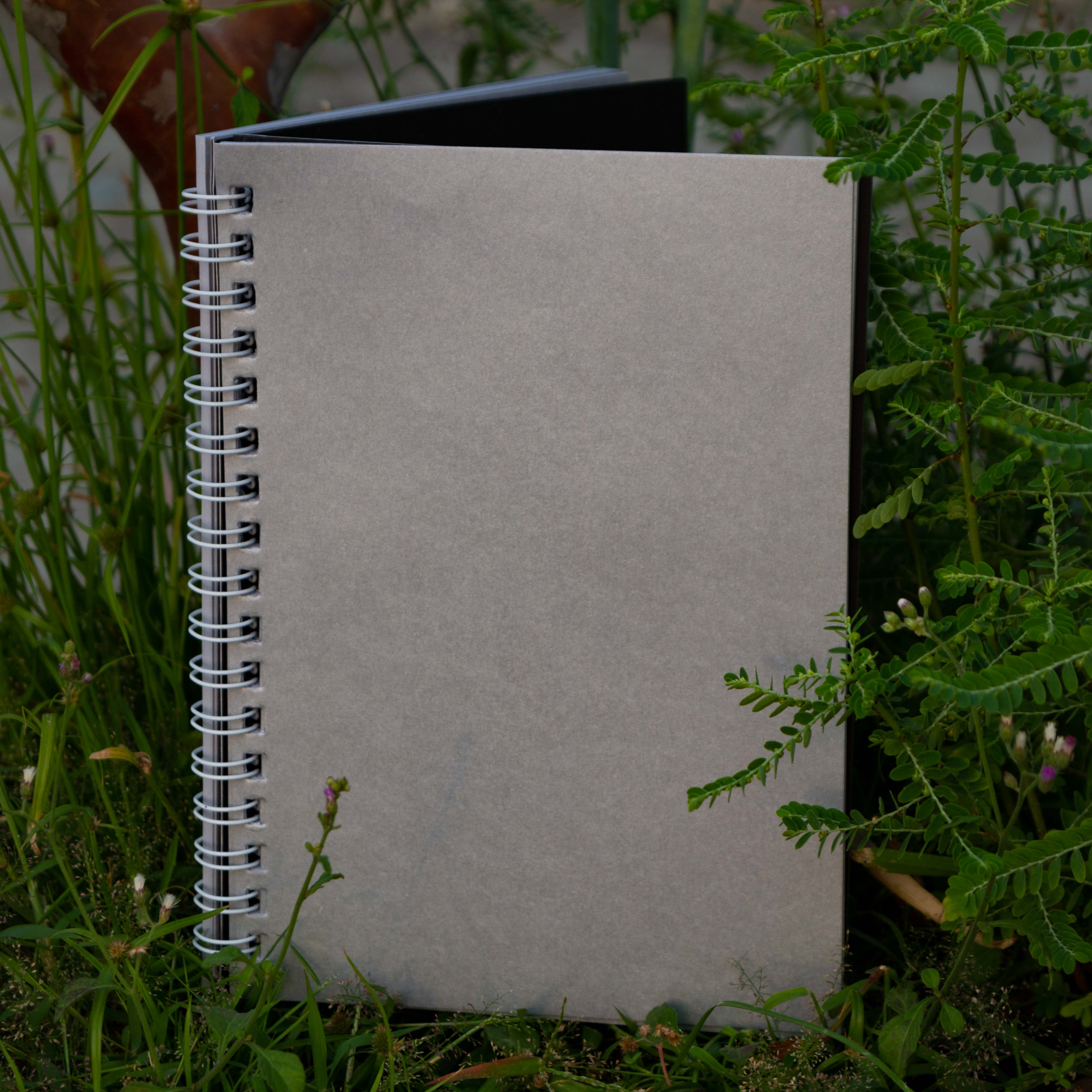 Silver Coated Paper Black Spiral Notebook