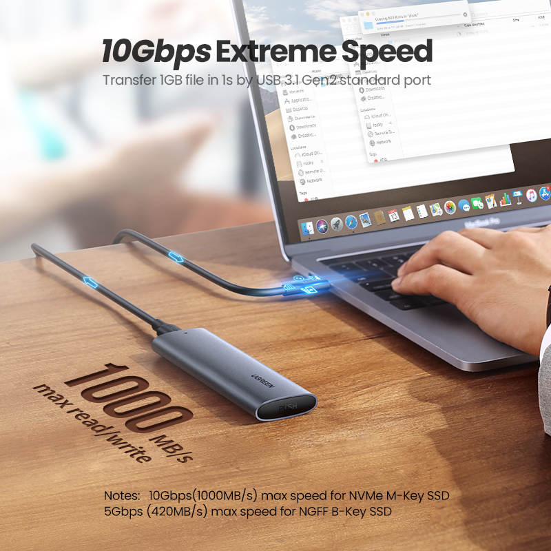 UGREEN SSD Case 10Gbps NVMe NGFF M2 SSD Case For PCIe SATA To USB SSD Case for External Hard Drive M-Key & B-Key M2 SSD Case. 