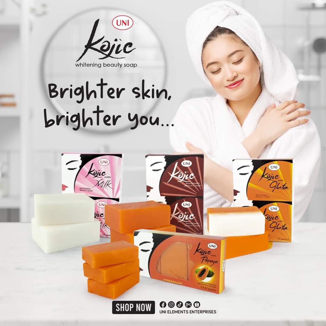 Kojic Whitening Soap with Vitamin C permanent whitening (Men & Women) face and body soap for instant result of popular Philippine's Uni brand 90 gm,  Lightening, Instant whitening, tan removal, pigmentation reducing soap bar. 