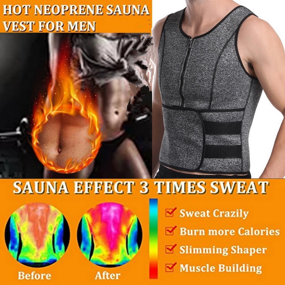 Men Body Shaper Sauna Vest Waist Trainer Double Belt Sweat Shirt Corset Top  Abdomen Slimming Shapewear Fat Burn Fitness Top