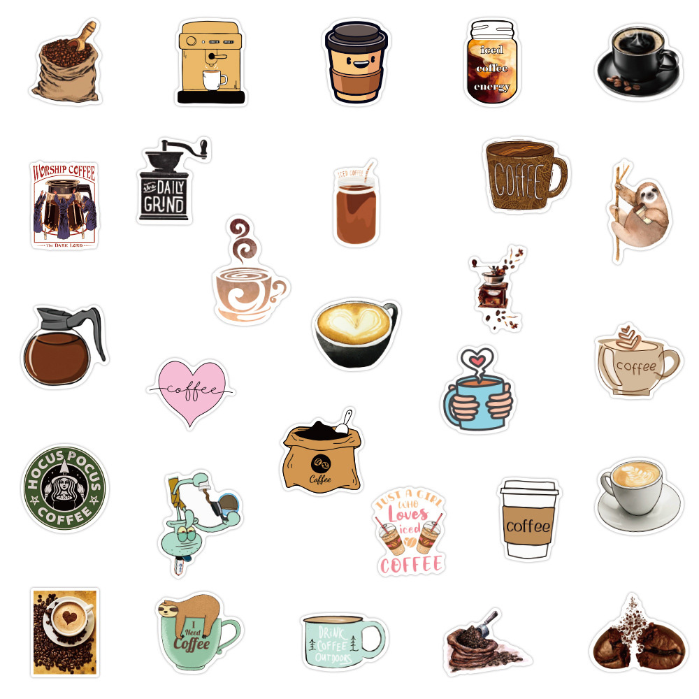 10/30/50PCS Retro Cartoon Coffee Drinks Stickers DIY Diary Phone Laptop Luggage Skateboard Graffiti Decals Fun for Kid Toys Gift. 