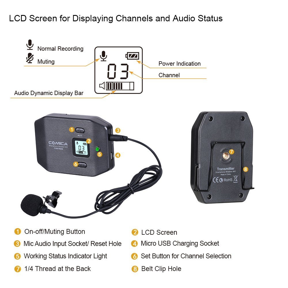 COMICA CVM-WS50(C) 6-Channel UHF Wireless Smartphone Lavalier Microphone System - black. 