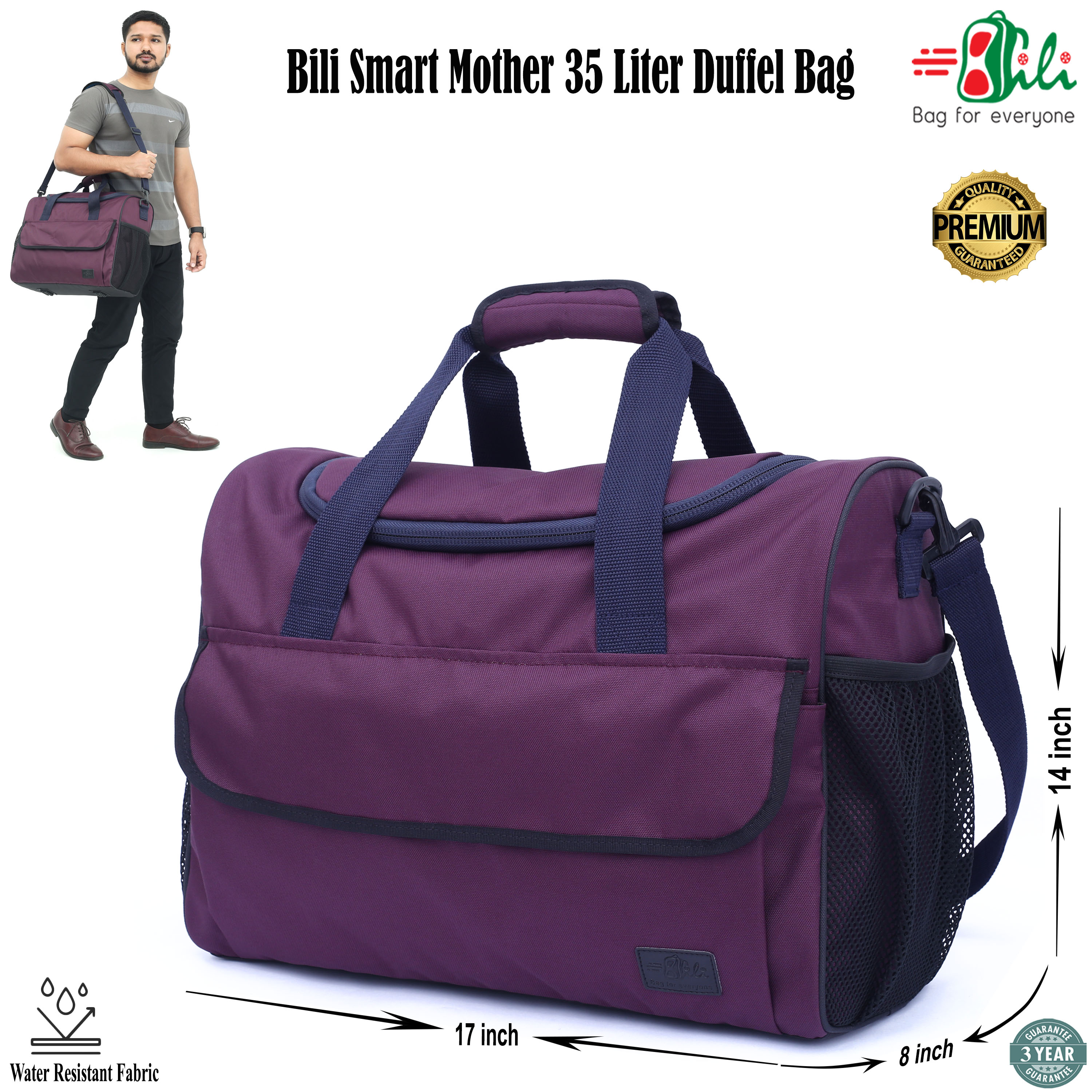 Bili Online GoMamma Duffel – 35 Liter Waterproof Travel Bag for Women & Moms | Maternity Travel Bag | Baby Essentials Bag | Weekend Bag for Mom & Baby | Baby Travel Organizer Bag | Maternity Hospital Bag | Large Women Travel Bag for 3-4 Day Trips