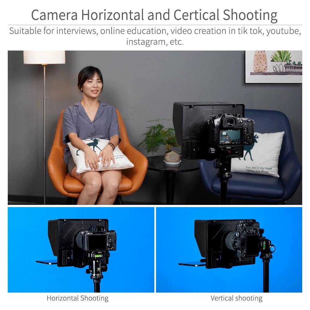 FEELWORLD TP10 Teleprompter for iPad Tablet DSLR Camera Smartphone APP Compatible with iOS/And /Android Case Included. 