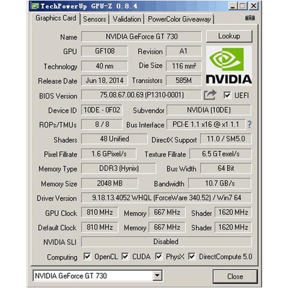 Computer Game Independent Graphics Card Half-height GT730 Small Graphics Card 2G 64Bit DDR3 Video Card. 