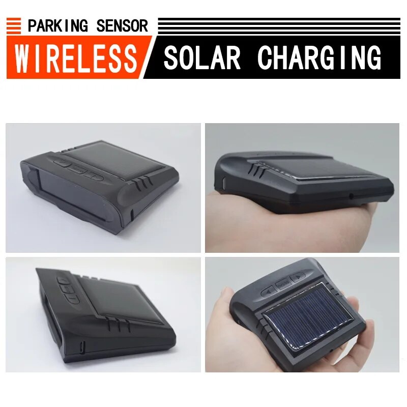 Matte Black-Wireless-QXNY Wireless Car Parking Sensors Kit for Vehicle Backup Radar Parktronic Solar Auto Charging LCD Monitor Detector System 12/24V. 