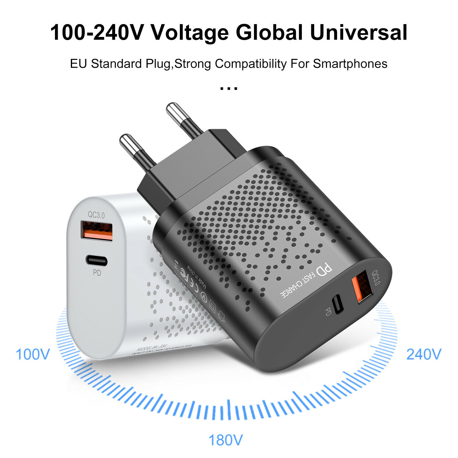 18W PD Fast Charger USB C Quick Charging QC 3.0 Phone Adapter US EU Plug Type-C for Android. 