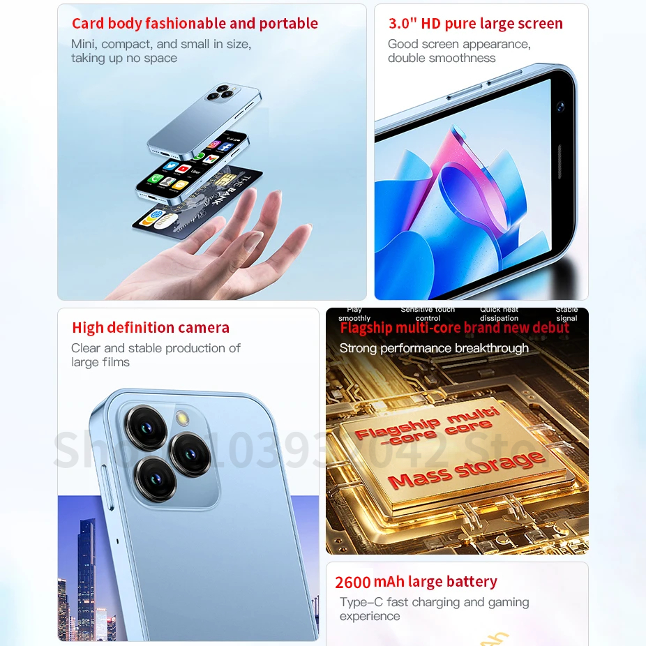 SOYES XS16 Mini Android10.0 Smartphone 4G 5G Network 4GB RAM 128GB ROM 3 Display 5MP Camera Dual SIM With Play Store WhatsAPP. 